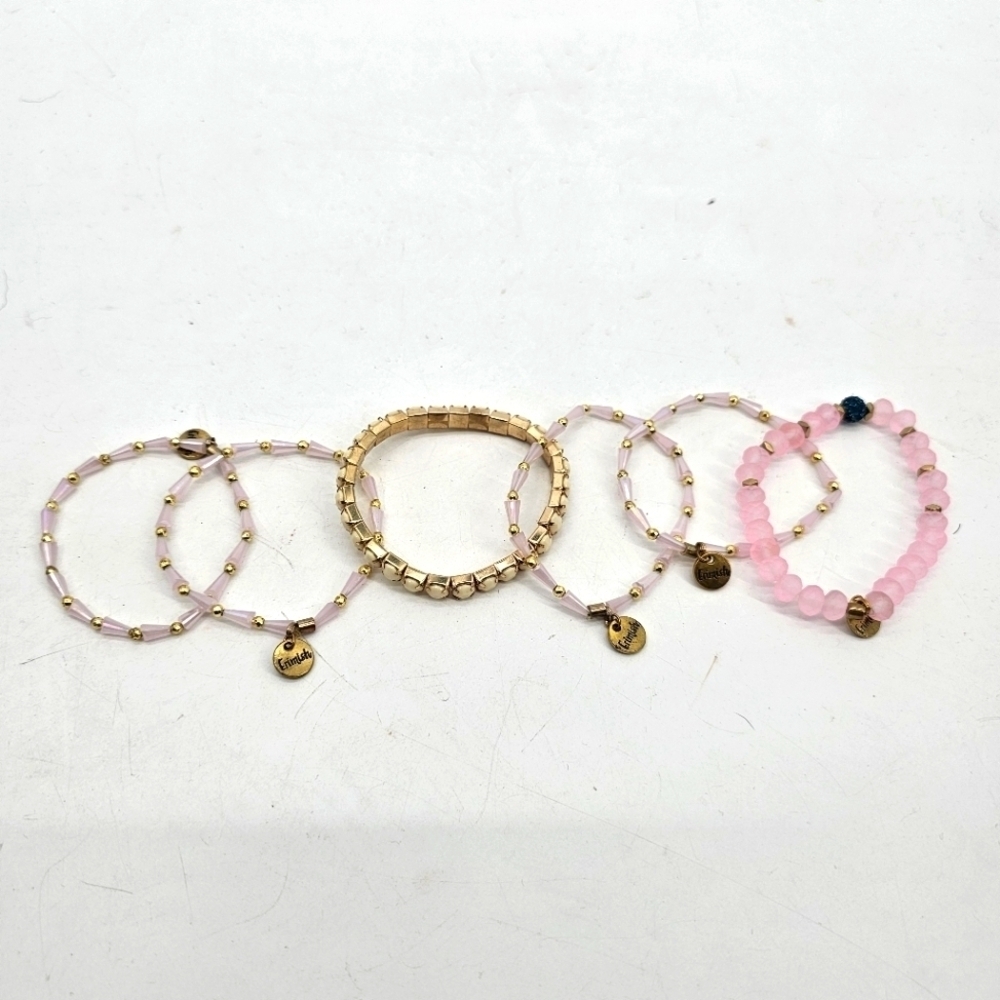 Ermish Pink And Gold Beaded Stackable Bracelet Set Of 6